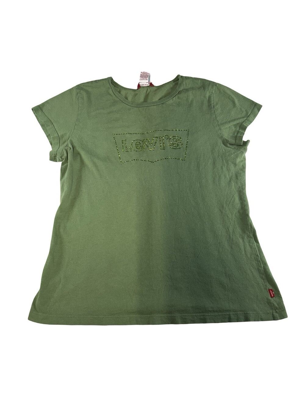 Levi’s Girls Youth Large Green Rhinestone Logo T-Shirt Y2K